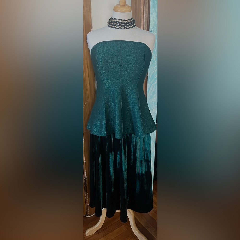 Anthropologie Emerald Green Sparkle Peplum Top